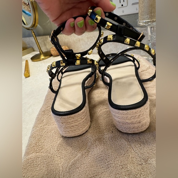 Rockstar gold stud gladiator platform  black espadrille punk goddess size 6 - Picture 6 of 15